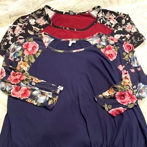 Floral Raglan 3/4 Sleeve tops Sz XL